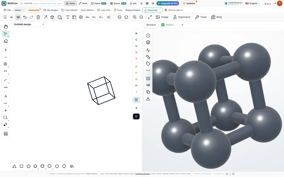 Cubane après Flatten 3D pose : un dessin 2D ordinaire qui conserve la vue en perspective choisie