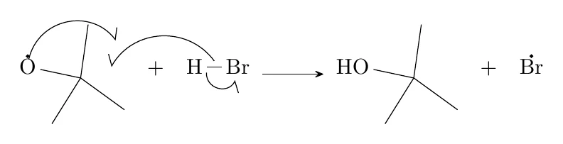Anti-Markovnikov addition of HBr, Initiation: bromine atom formation: this chemfig code compiled with pdflatex