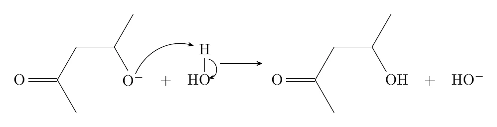 Base-catalysed aldol addition, 3. Protonation of the alkoxide: this chemfig code compiled with pdflatex