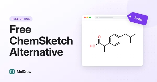 MolDraw browser editor showing the ibuprofen structure, with a Free price tag
