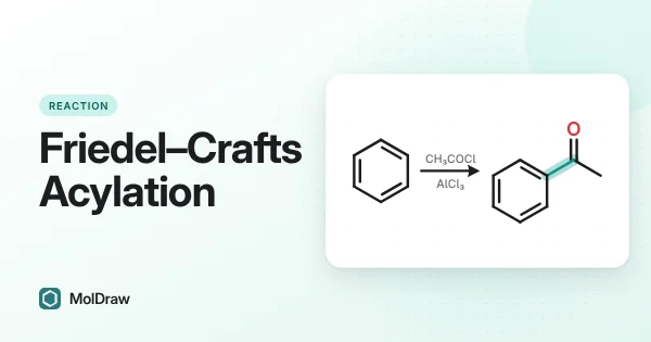 Friedel–Crafts acylation scheme: benzene with acetyl chloride and AlCl3 gives acetophenone, with the new ring–carbonyl C–C bond highlighted