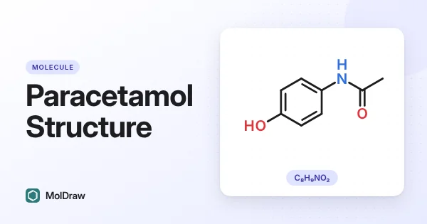 Skeletal structure of paracetamol (acetaminophen), molecular formula C8H9NO2: a para-substituted benzene ring with an acetamide and a hydroxyl group