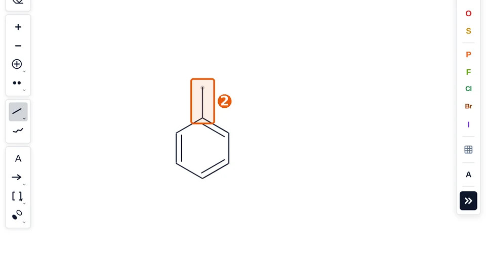 Benzene ring with a new single bond on the top atom, marked 2
