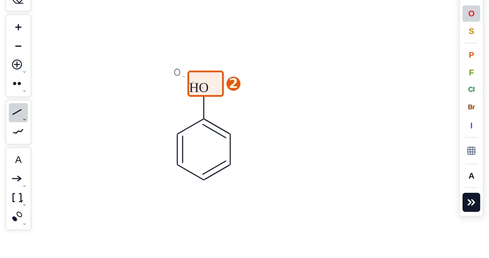 Phenol on the canvas with the OH group marked 2