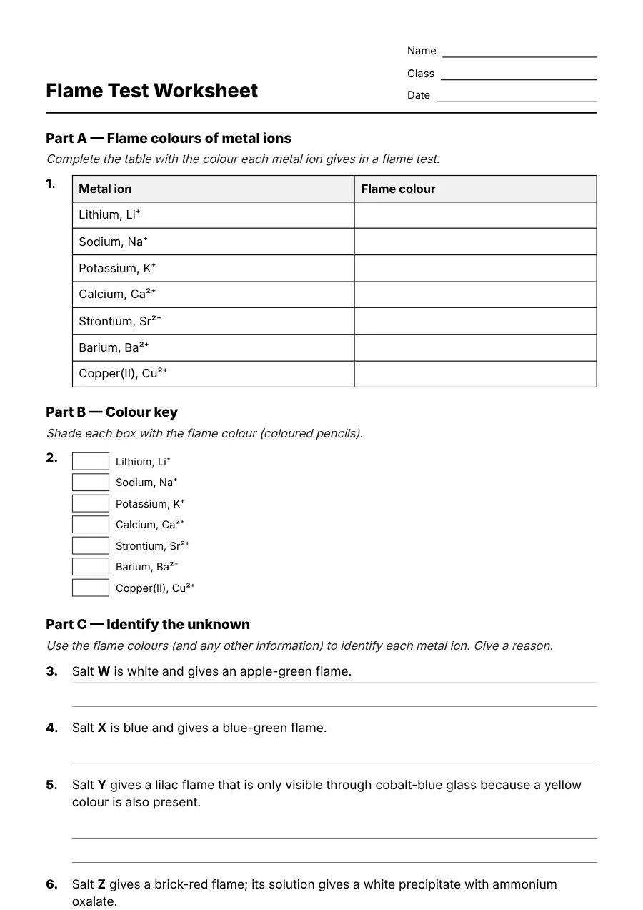 Preview of the Flame Test Worksheet