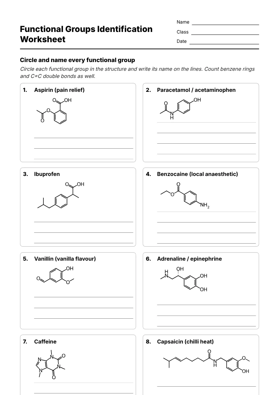 Preview of the Functional Groups Identification Worksheet