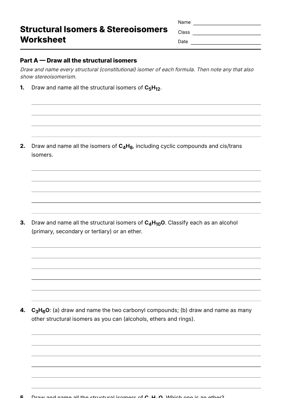 Preview of the Structural Isomers & Stereoisomers Worksheet