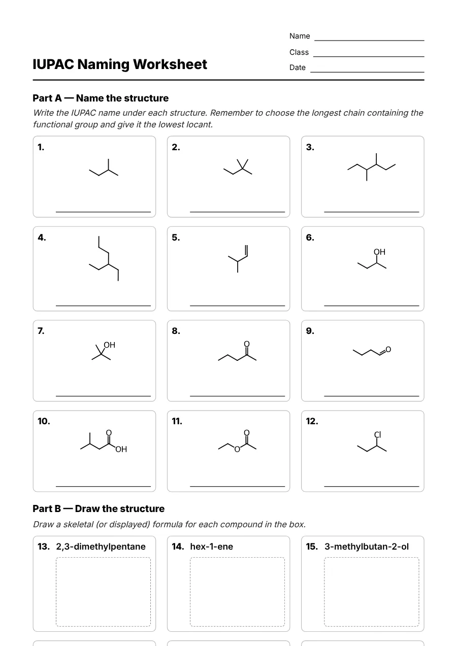 Preview of the IUPAC Naming Worksheet