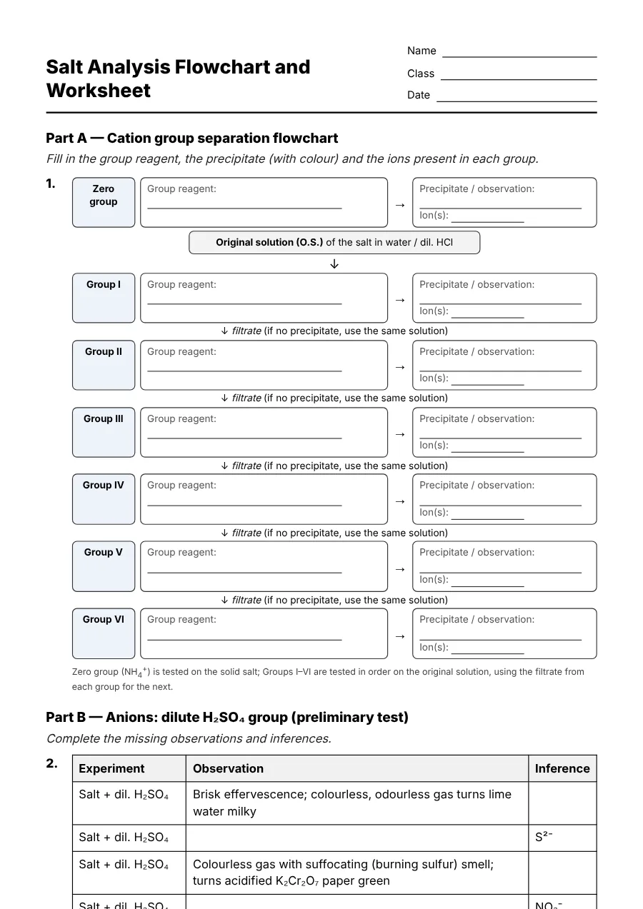 Preview of the Salt Analysis Flowchart and Worksheet