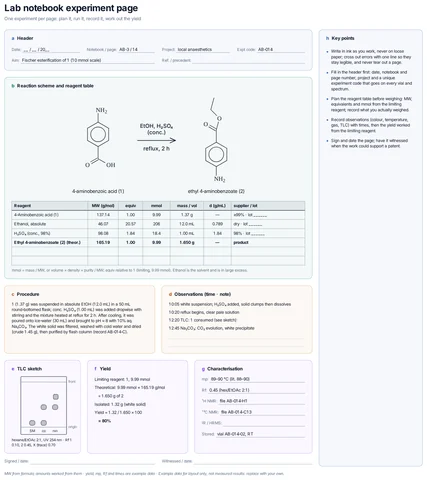 Lab notebook experiment page template preview
