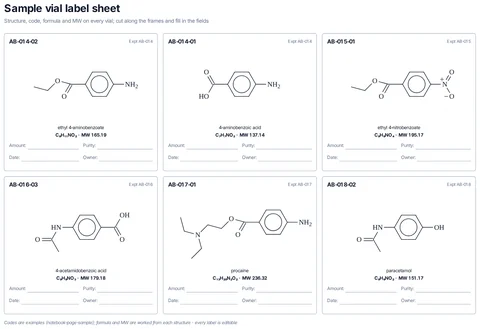 Sample vial label sheet template preview