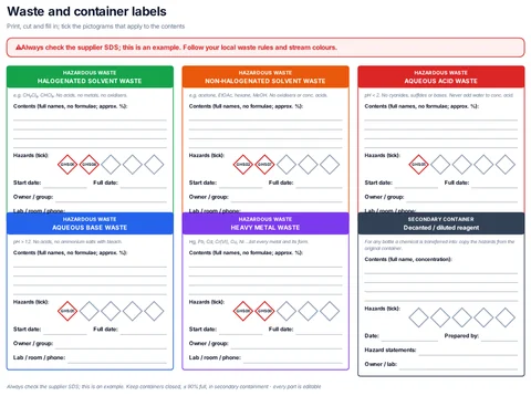 Waste & secondary container labels template preview