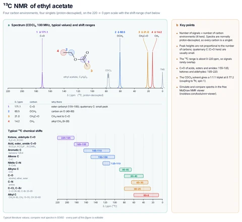 ¹³C NMR of ethyl acetate template preview
