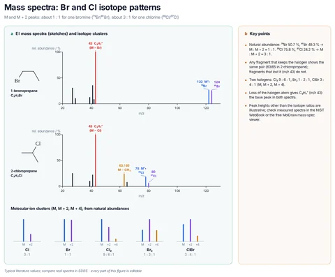 Mass spectra: Br and Cl isotope patterns template preview