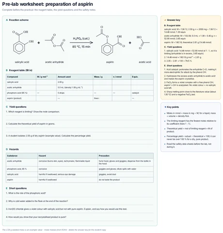 Pre-lab worksheet: aspirin template preview
